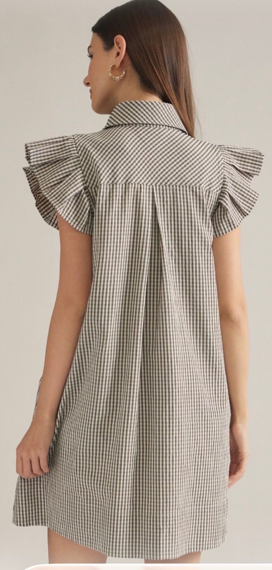 Gingham Ruffle Sleeve Mini Dress