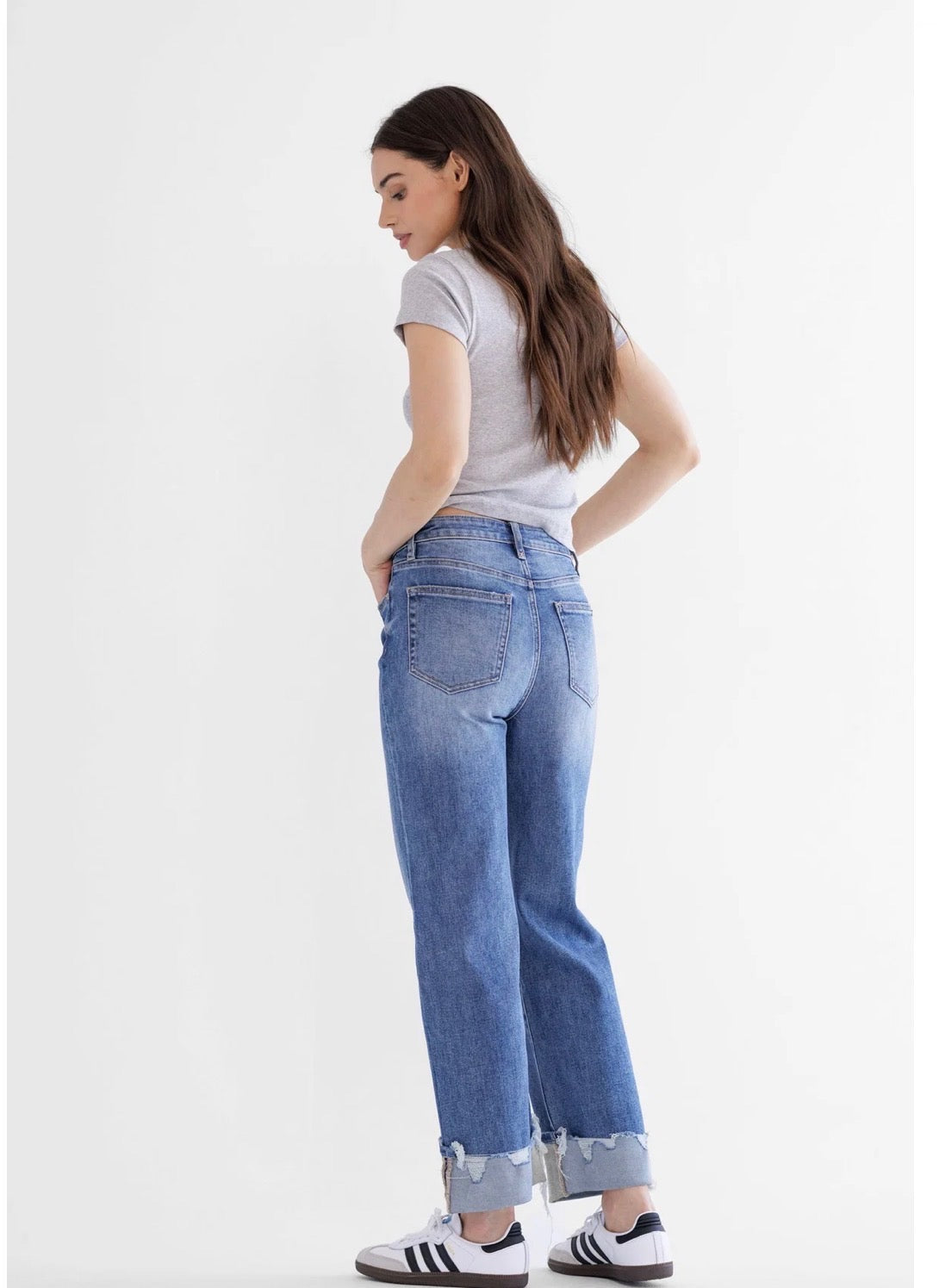 High Rise, Relaxed, Straight Cuffed Jeans