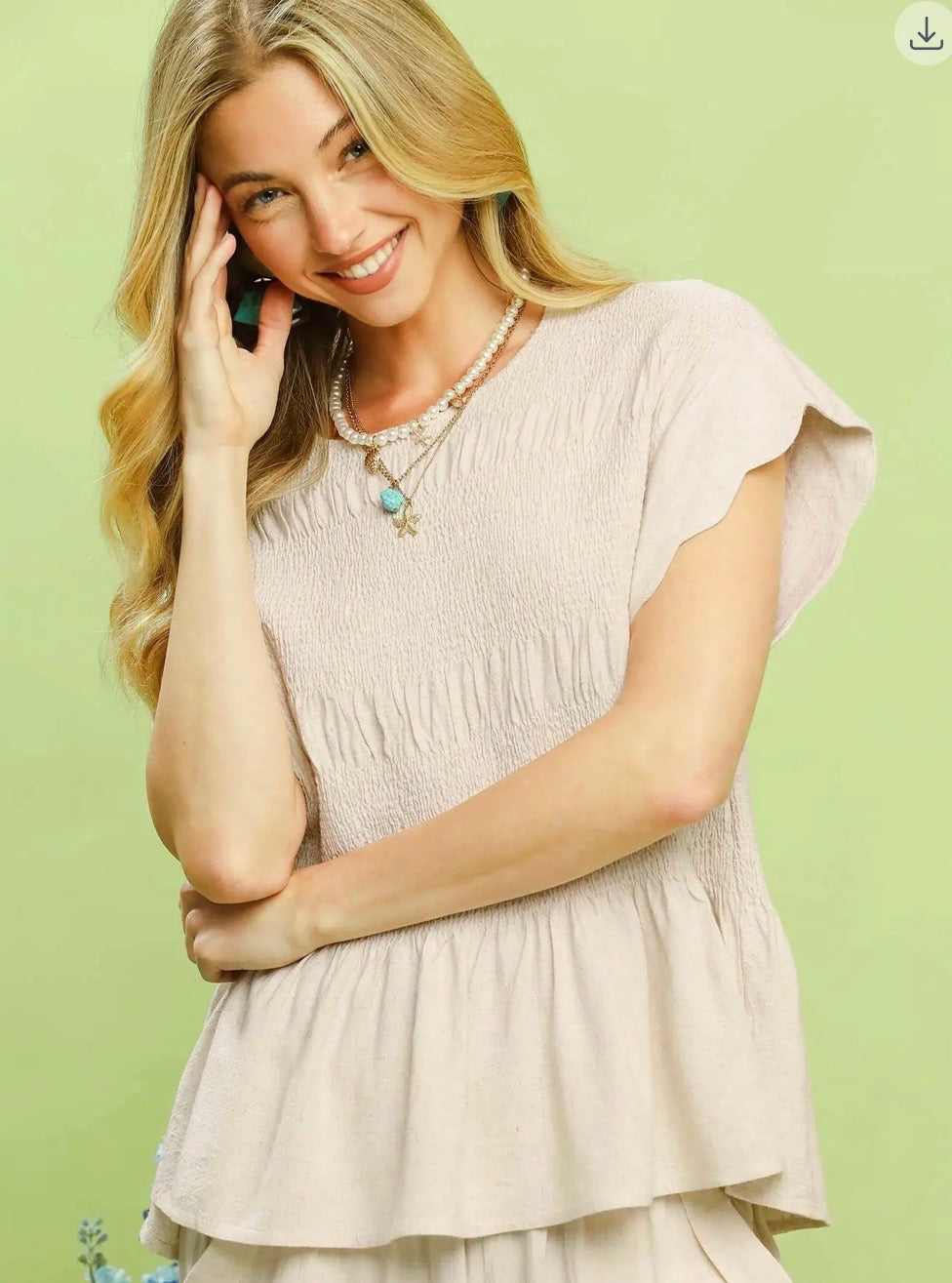 Beige Ruffled Elastic Waist Blouse