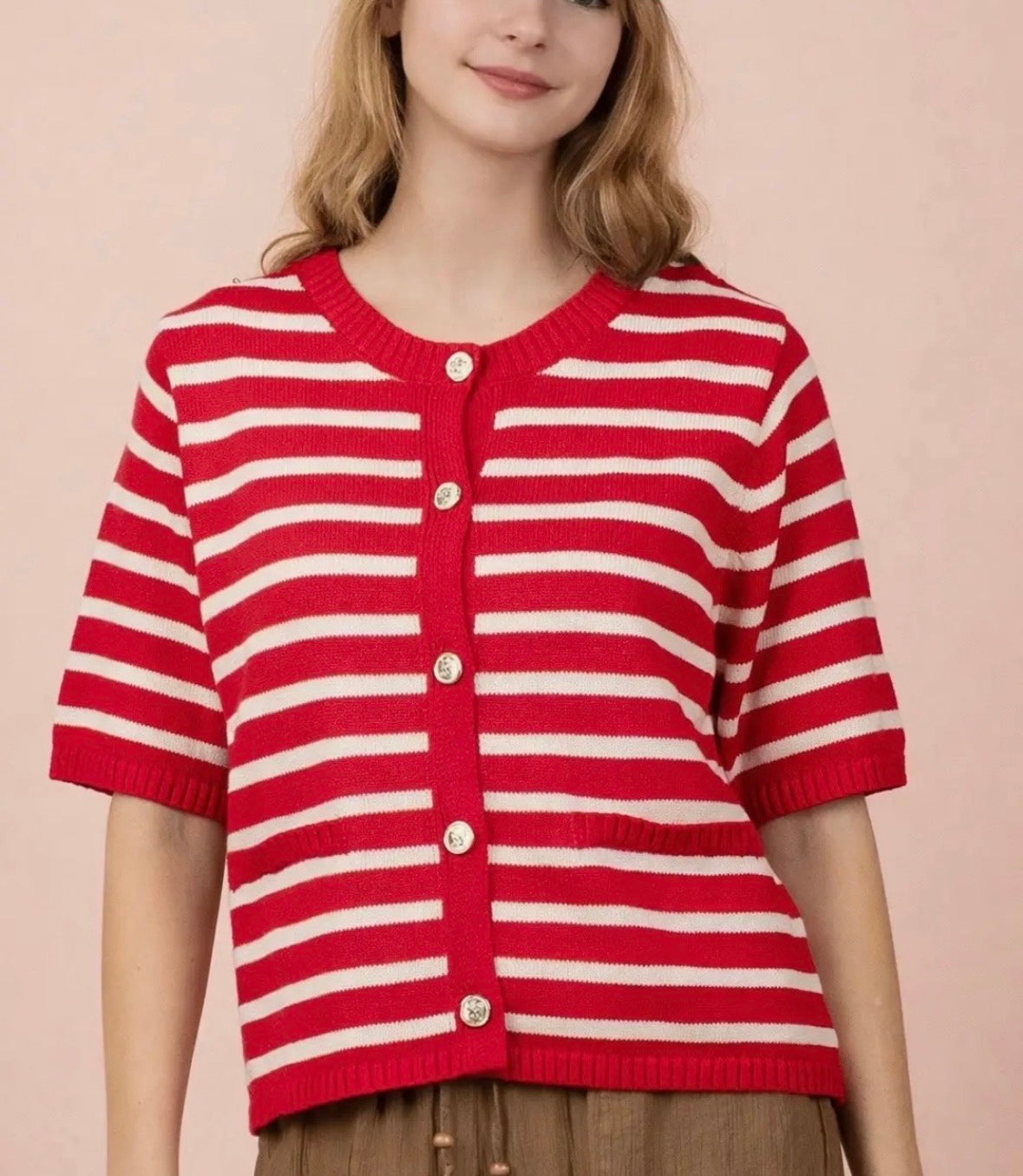 Stripe Gold Button Down Sweater Top