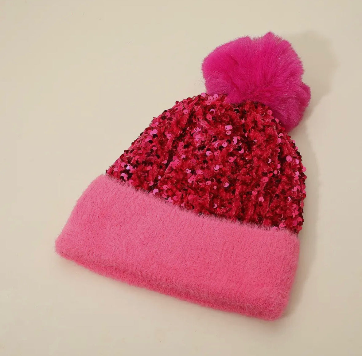 Sequin Beanie With Puff