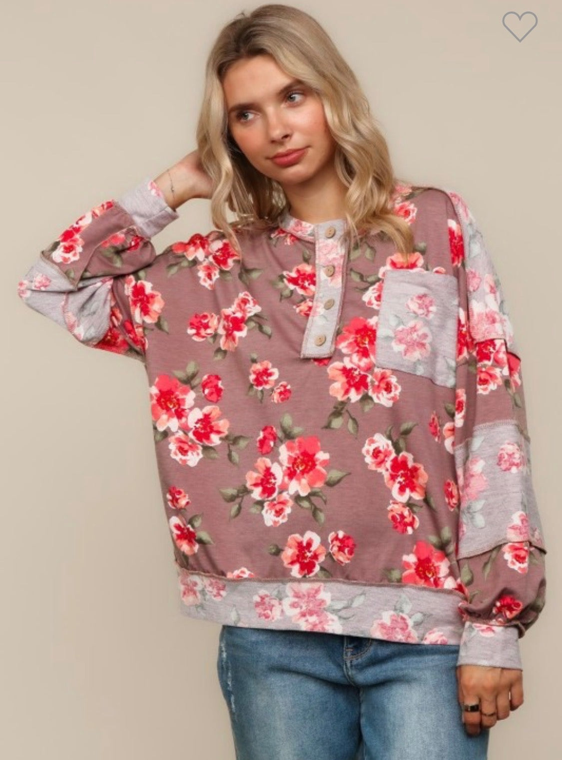 Button Down Long Sleeve Floral Top