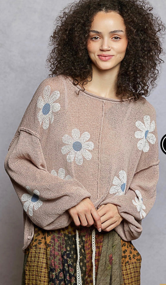 Round Neck Puff Sleeve Flower Top