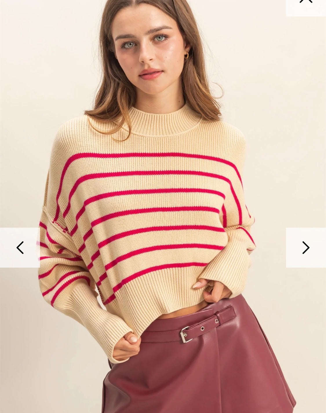 Striped Magenta Mock Neck Sweater
