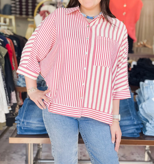 Raspberry Stripe Mix Umgee Blouse