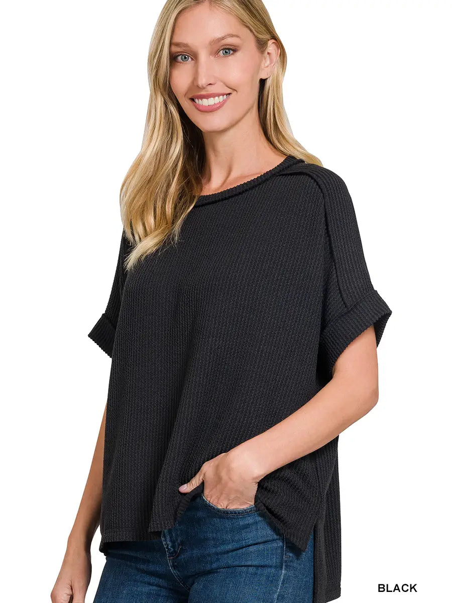 Textured Lined Short Sleeve Ribbed Top