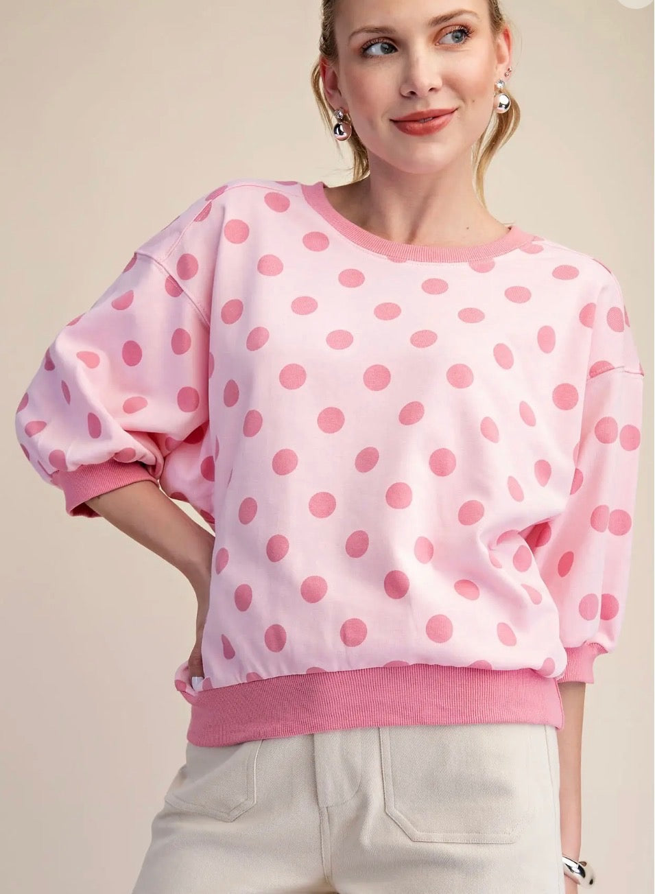 Polka Dot Half Sleeve Top