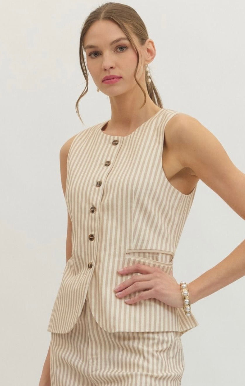 Striped Sleeveless Top With Buttons Down The Front