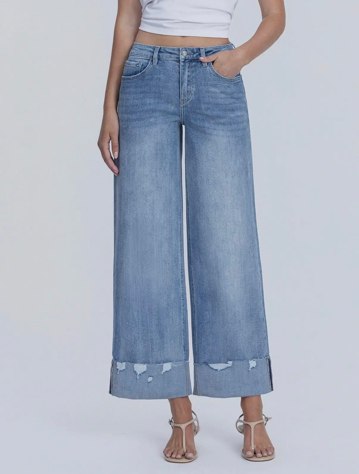 High Rise Medium Wash Cuffed Jeans