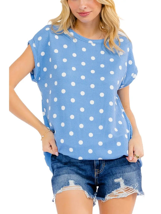 Polka Dot Ribbed Knit Tee