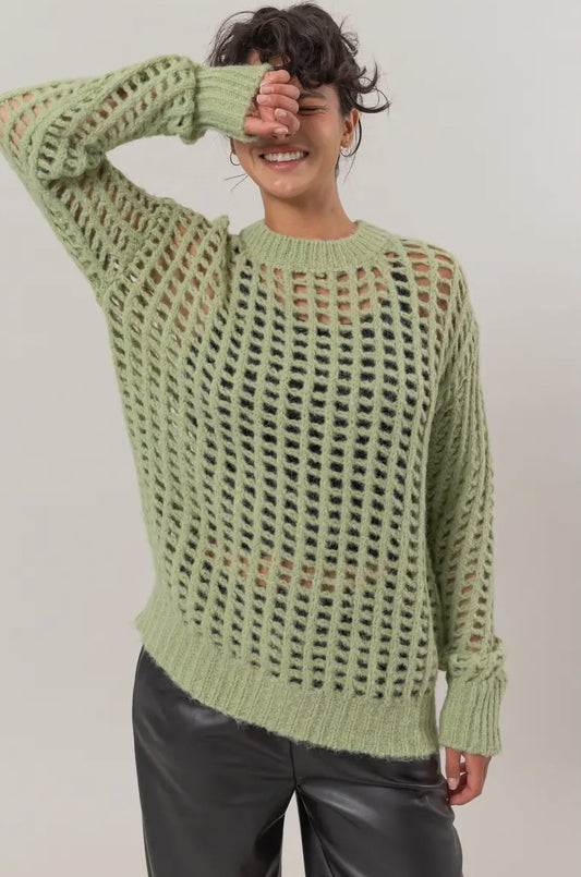 Green Waffle Knit Sweater