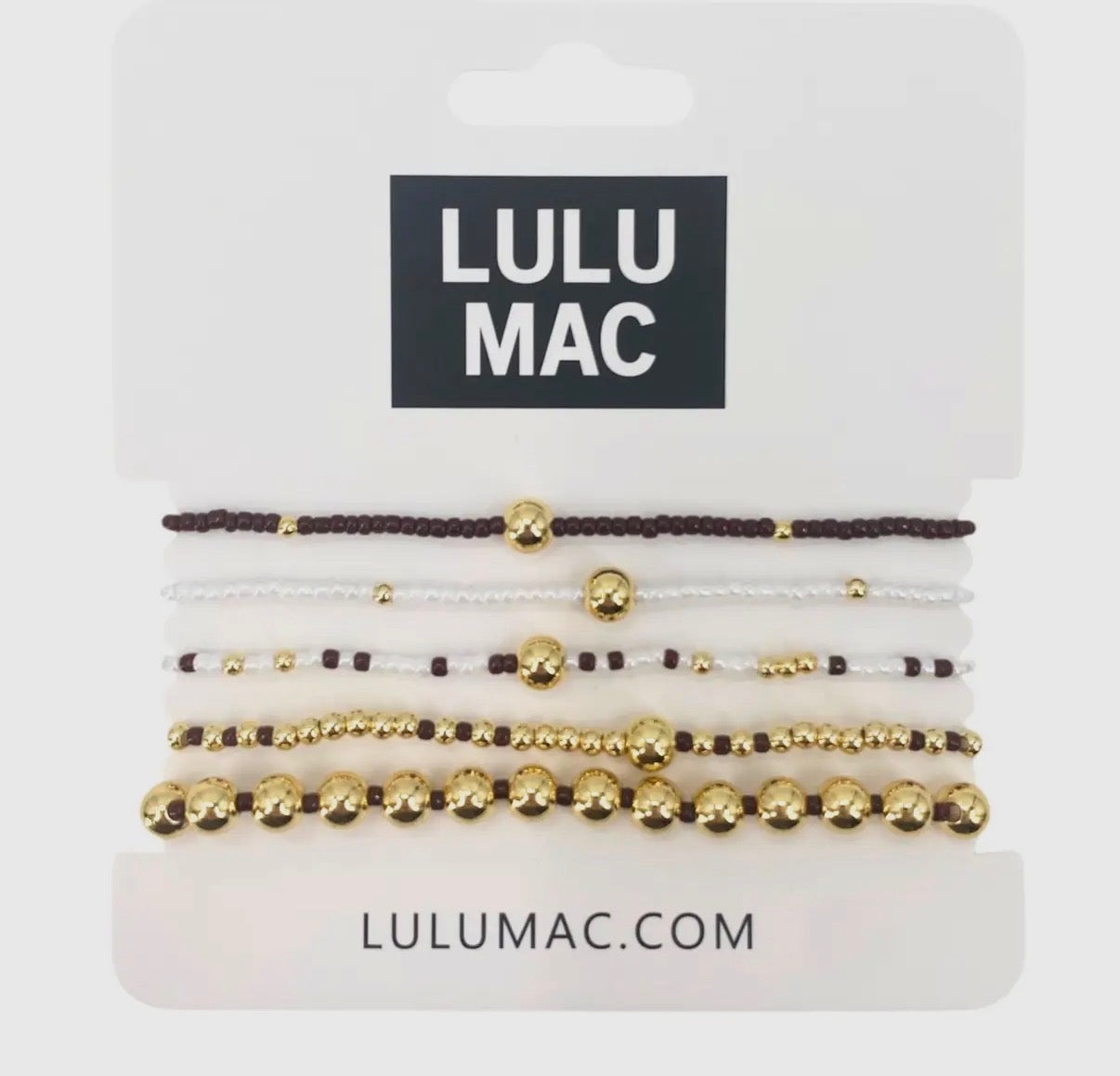 LULU MAC Brown and Gold Beaded Bracelet Stack