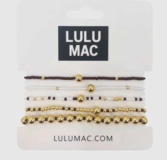 LULU MAC Brown and Gold Beaded Bracelet Stack