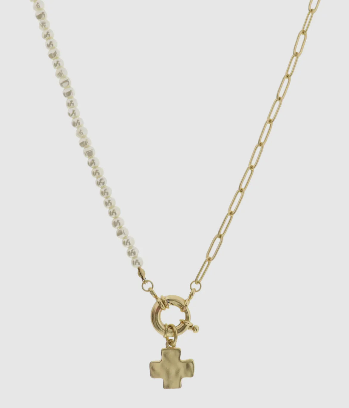 Gold Pearl Cross Necklace