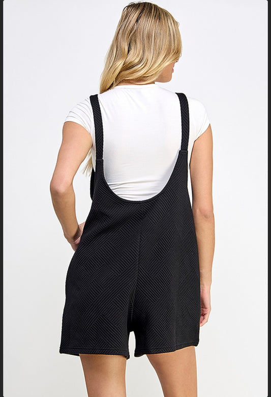 Black Scoop Back Romper With Front Pocket and Side Pockets