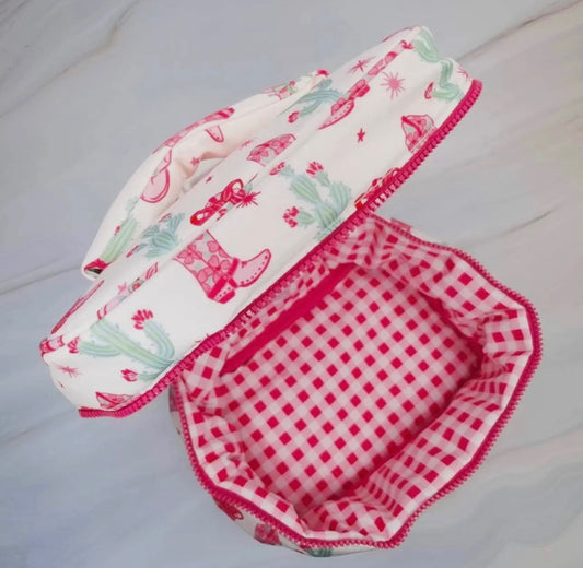 Pink and Blue Western Themed Makeup Bag