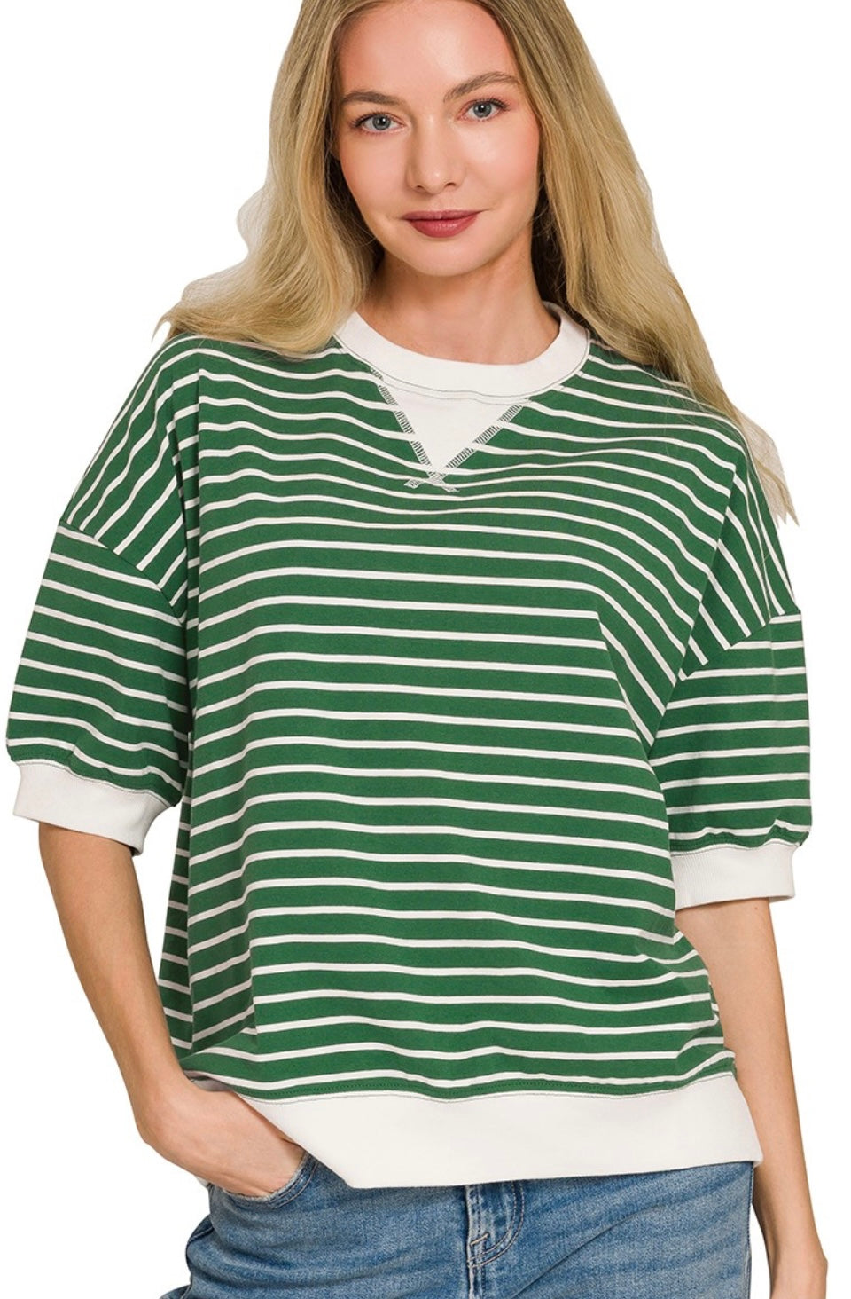Stripped Rib Banded Pullover Top