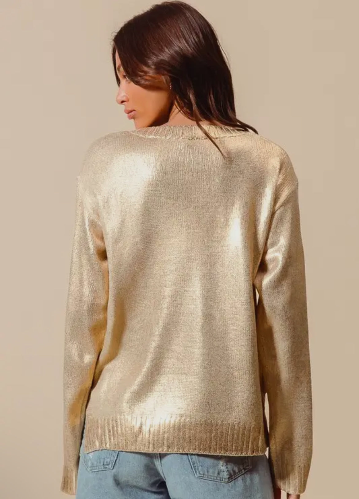 Gold Metallic Foil  Sweater with Button sideseam