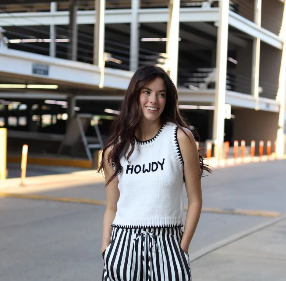 White & Black Howdy Pullover Top