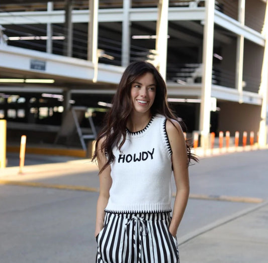 White & Black Howdy Pullover Top