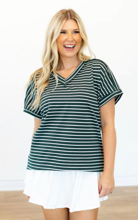 Green & White Stripe Tee