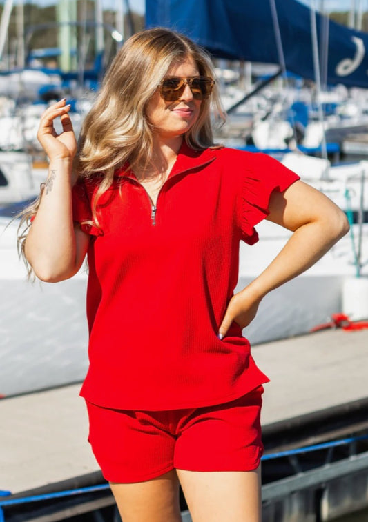 Red Zip Up Set