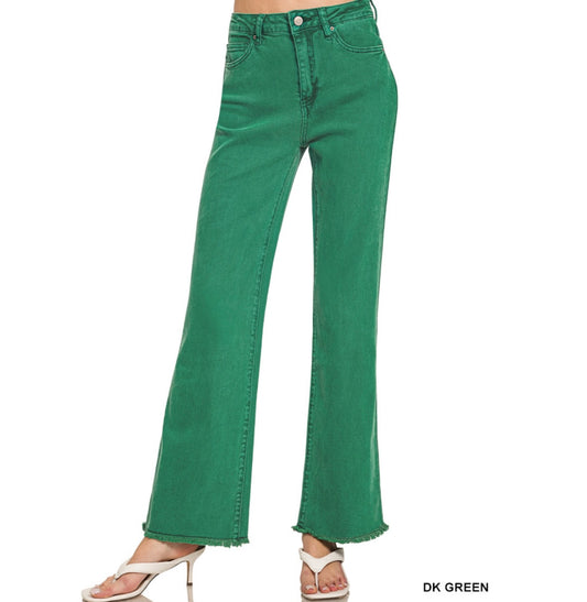 Acid Wash Straight Dark Green Jeans