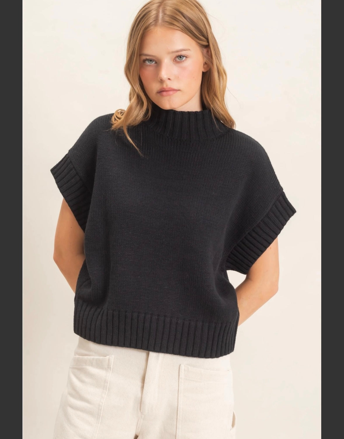 Ribbed Mock Neck Sweater Vest