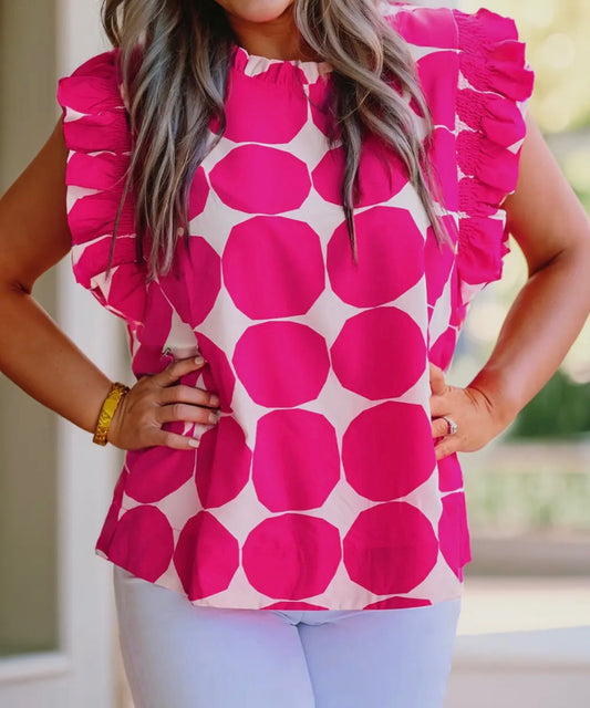 Large polka dot pink blouse