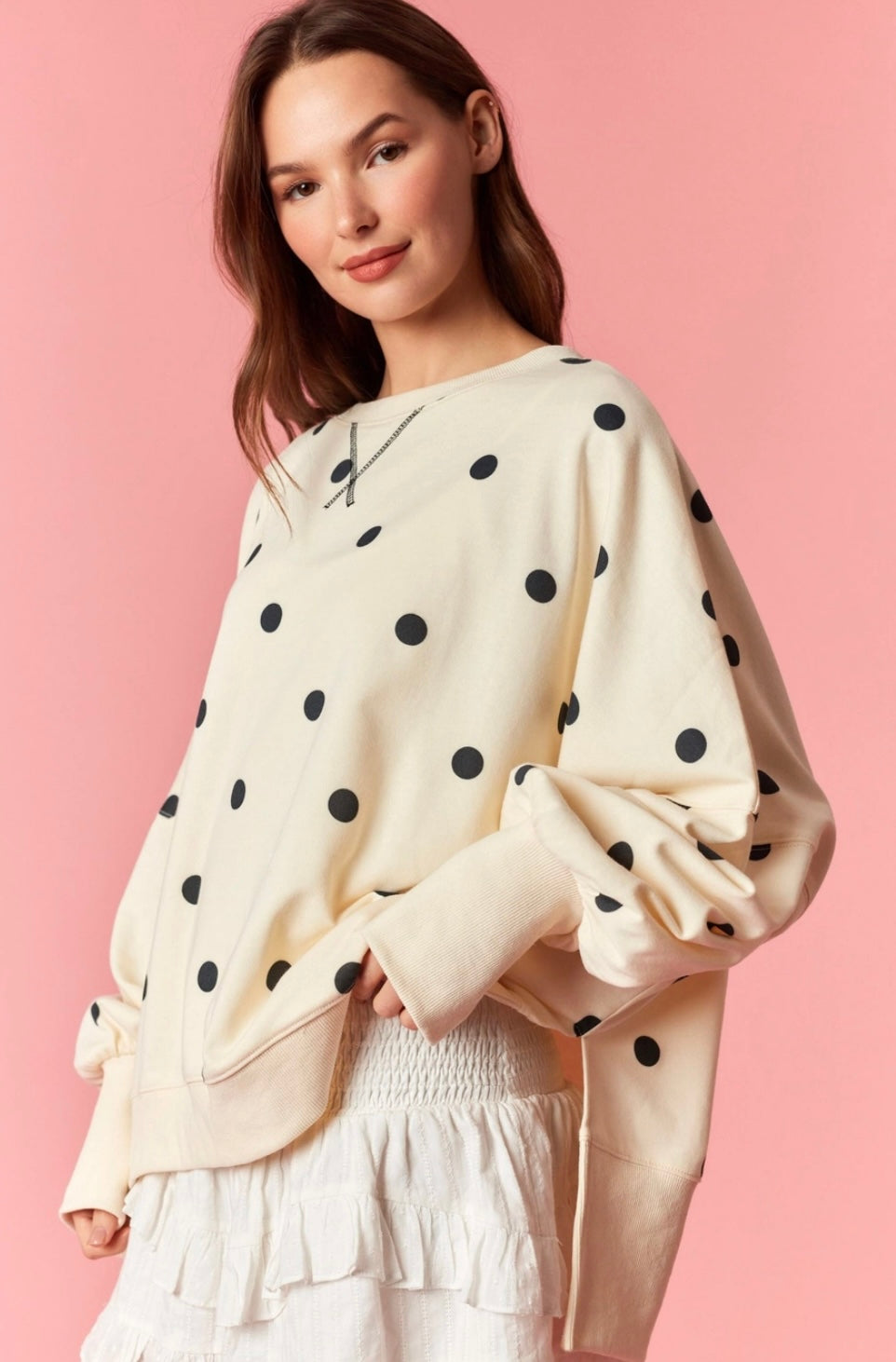 Polka Dot Print French Terry Oversized Sweatshirt