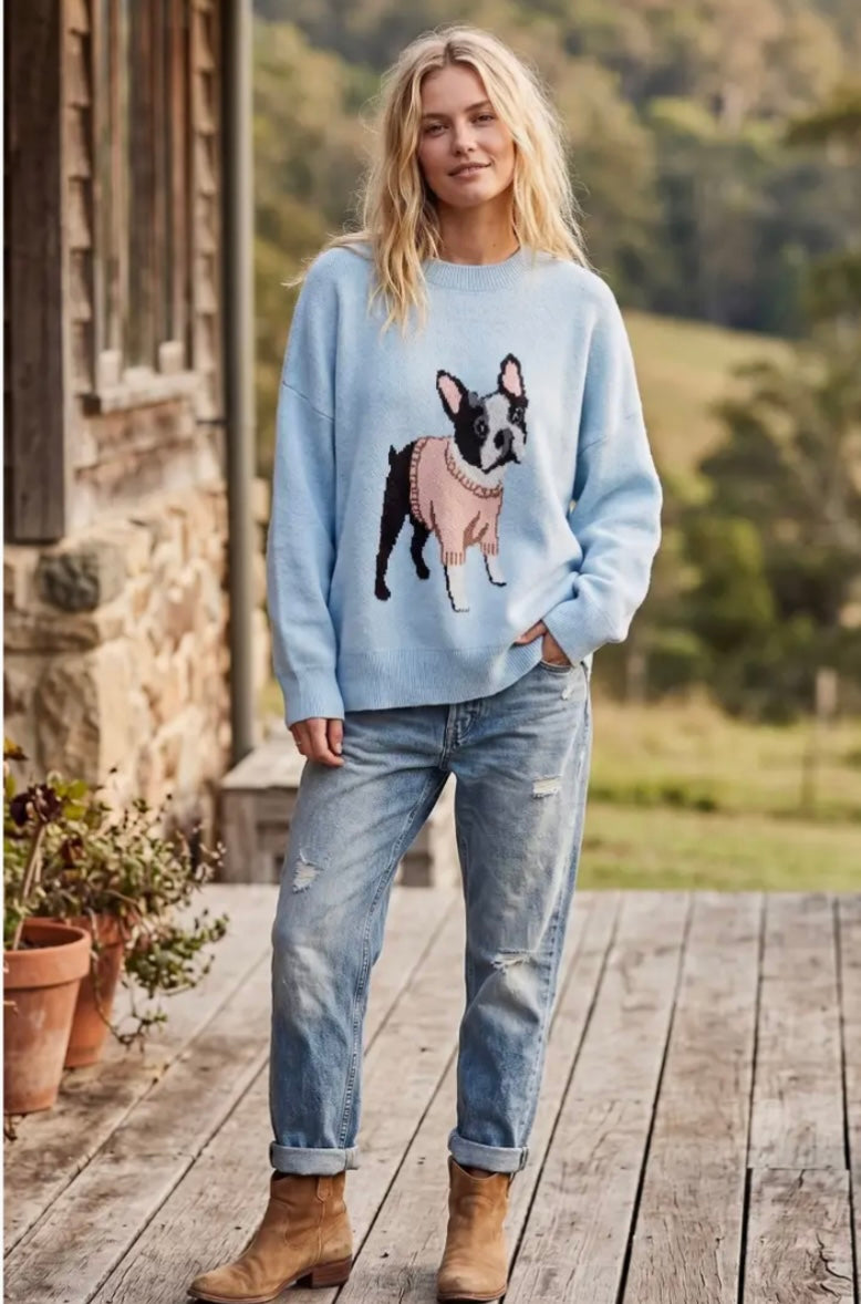 French Bulldog Graphic Oversized Sweater