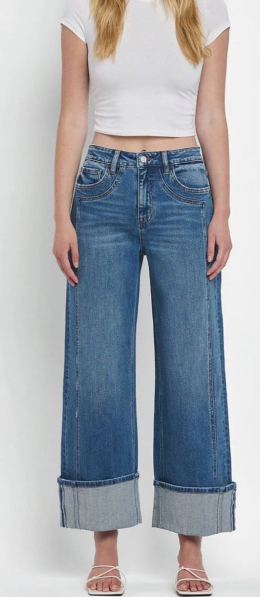FLYING MONKEY - SUPER HIGH RISE CUFFED BAGGY WIDE JEANS