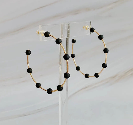 Gold Hoop Earrings With Black Detail