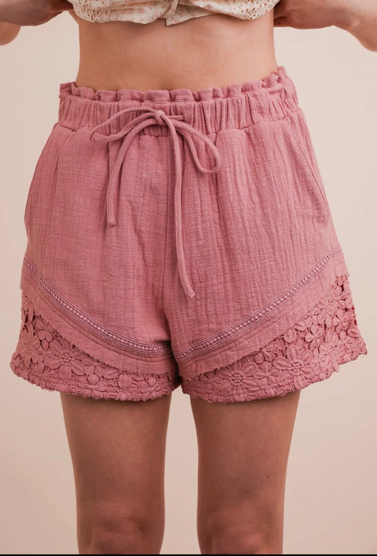 Pink lace detail shorts