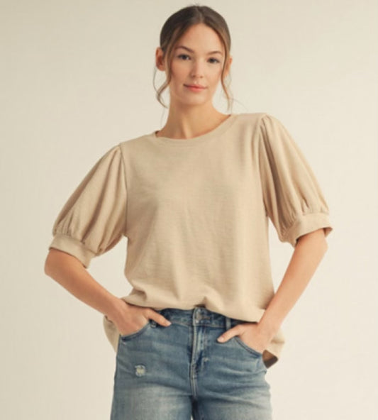 Tan Ribbed U-neck Top