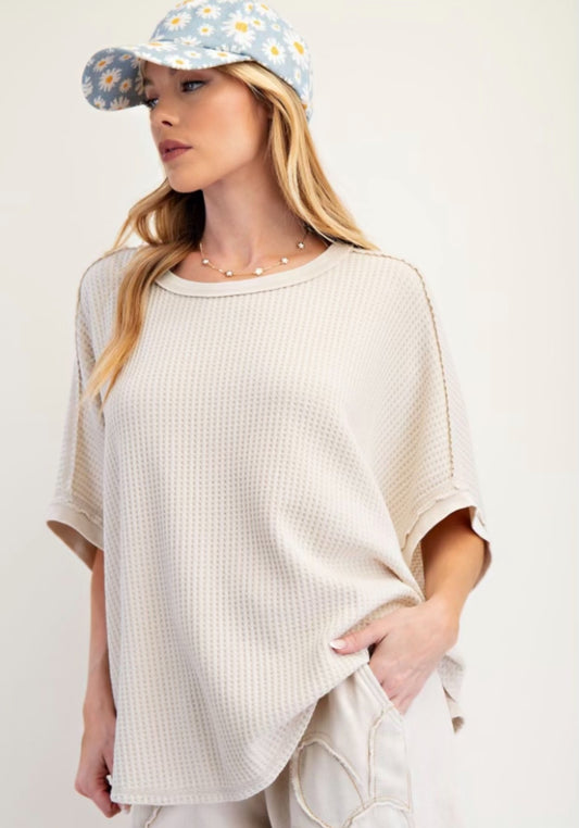 Beige Waffle Knit Top