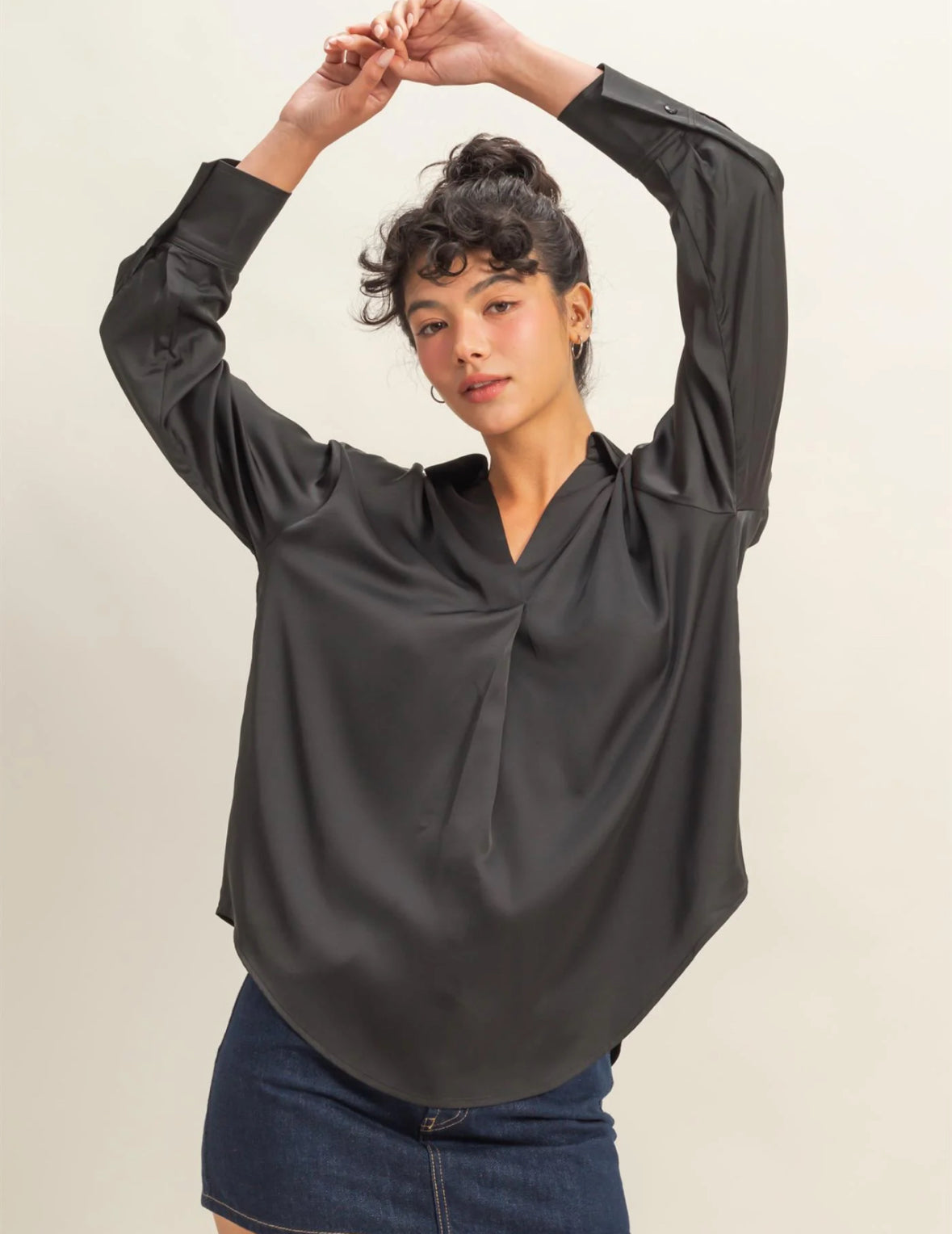 V neck satin feel blouse