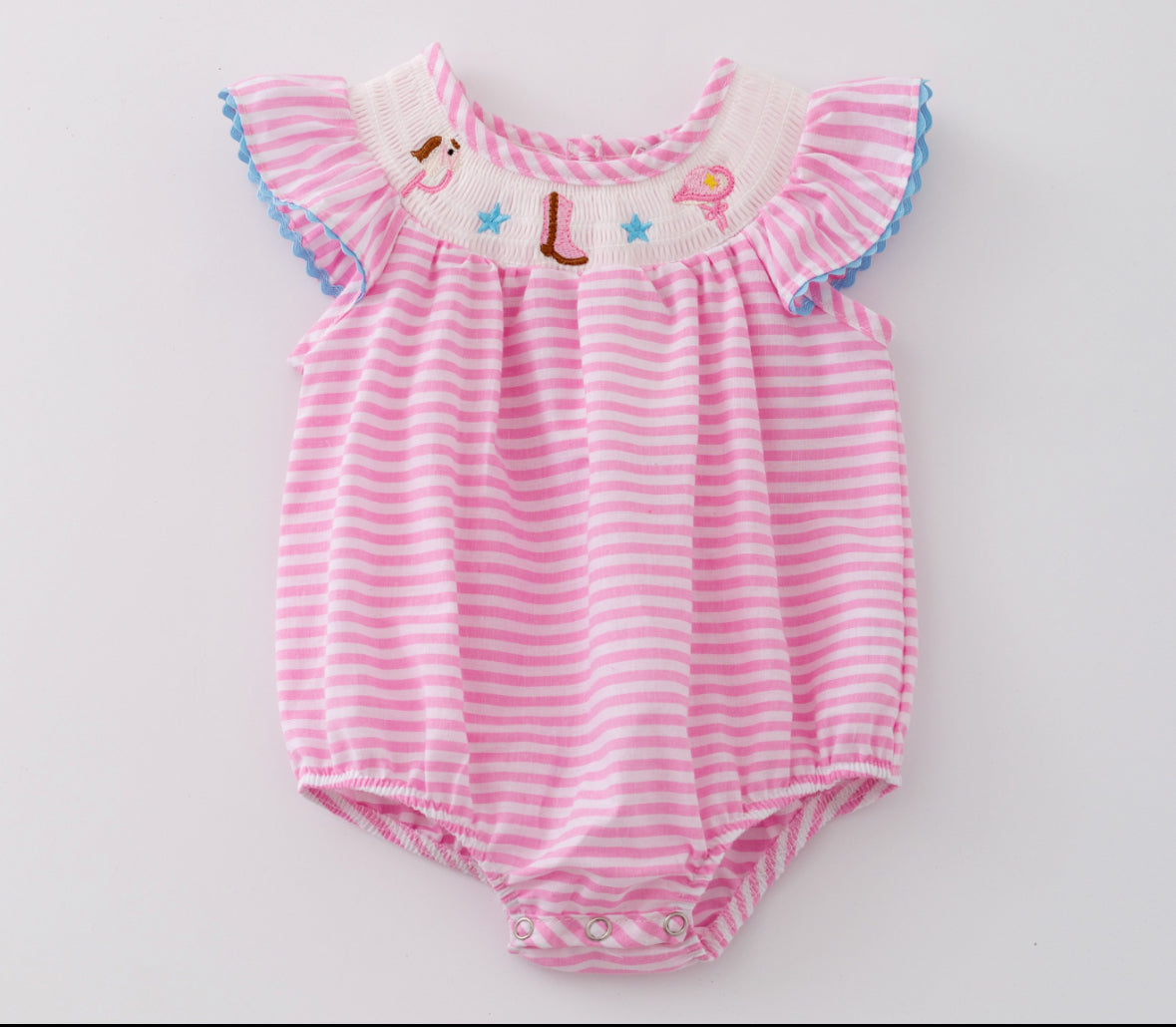 Cowgirl smocked baby romper