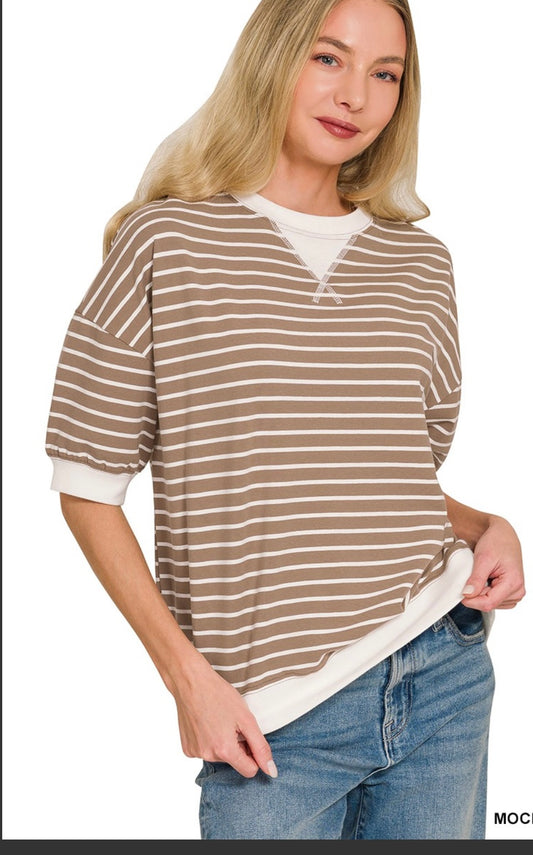 Stripped Rib Banded Pullover Top