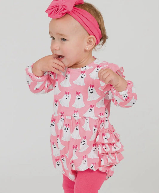Ghostie Girls Knit Long Sleeve Flutter Bubble Onesie