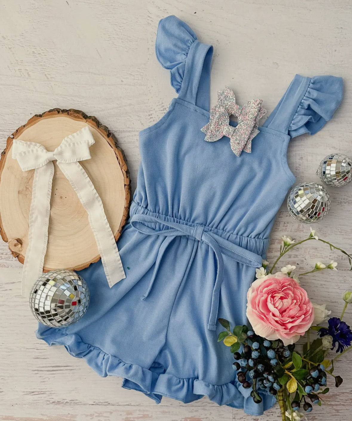 Ocean blue ruffle romper