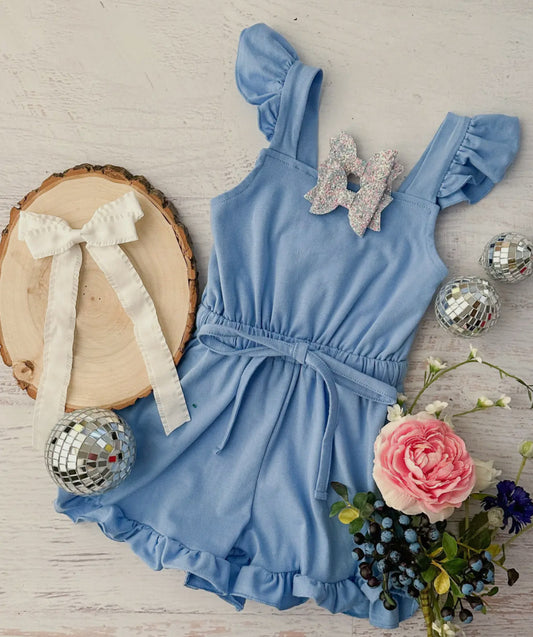 Ocean blue ruffle romper