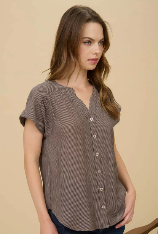 Blu Pepper Pinstripe Short Cuff Button Shirt