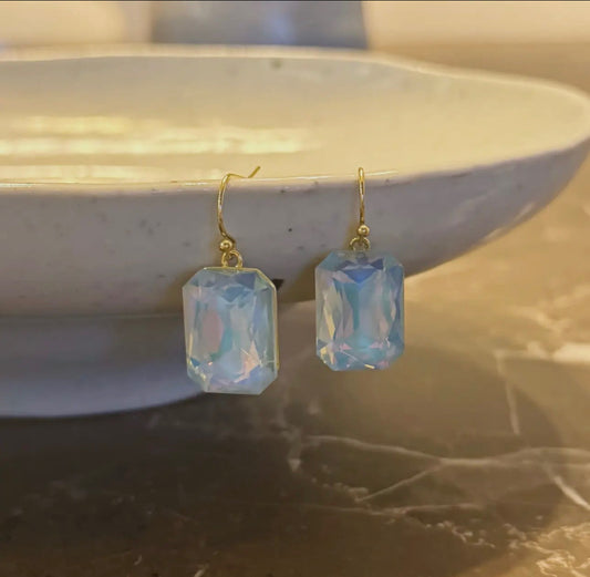 Emerald Cut Crystal Drop Earrings