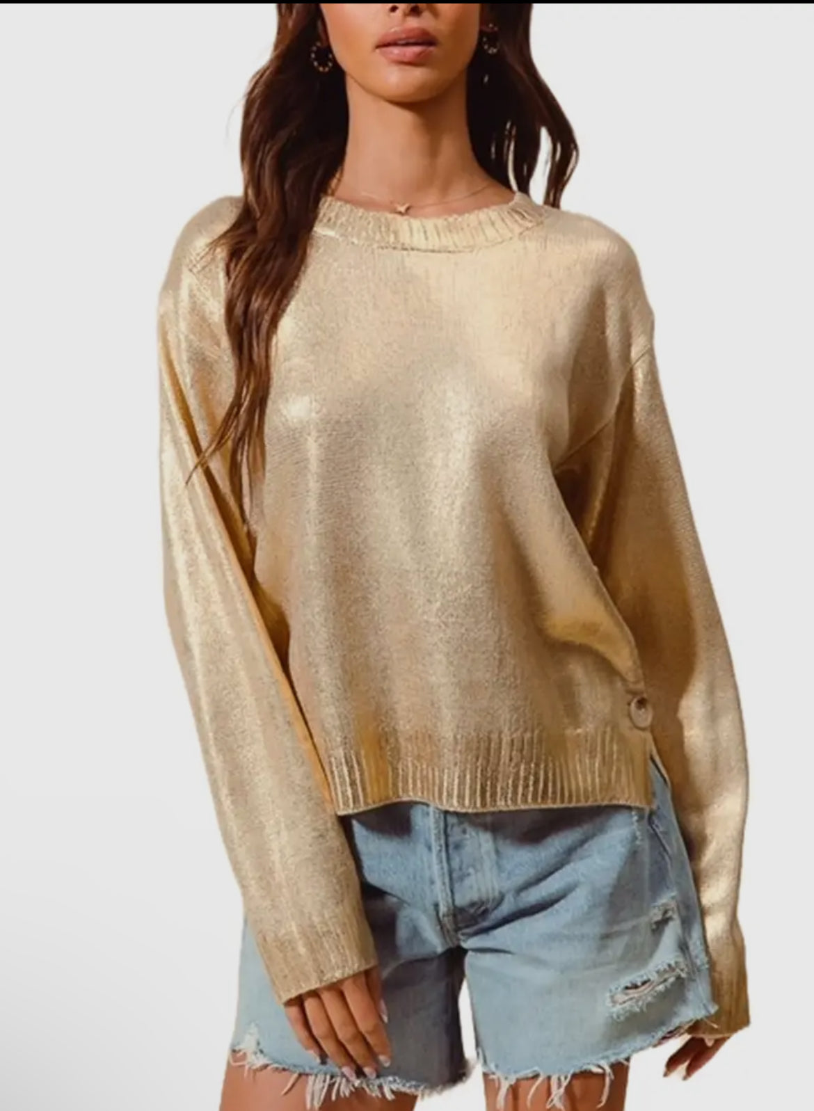 Gold Metallic Foil  Sweater with Button sideseam