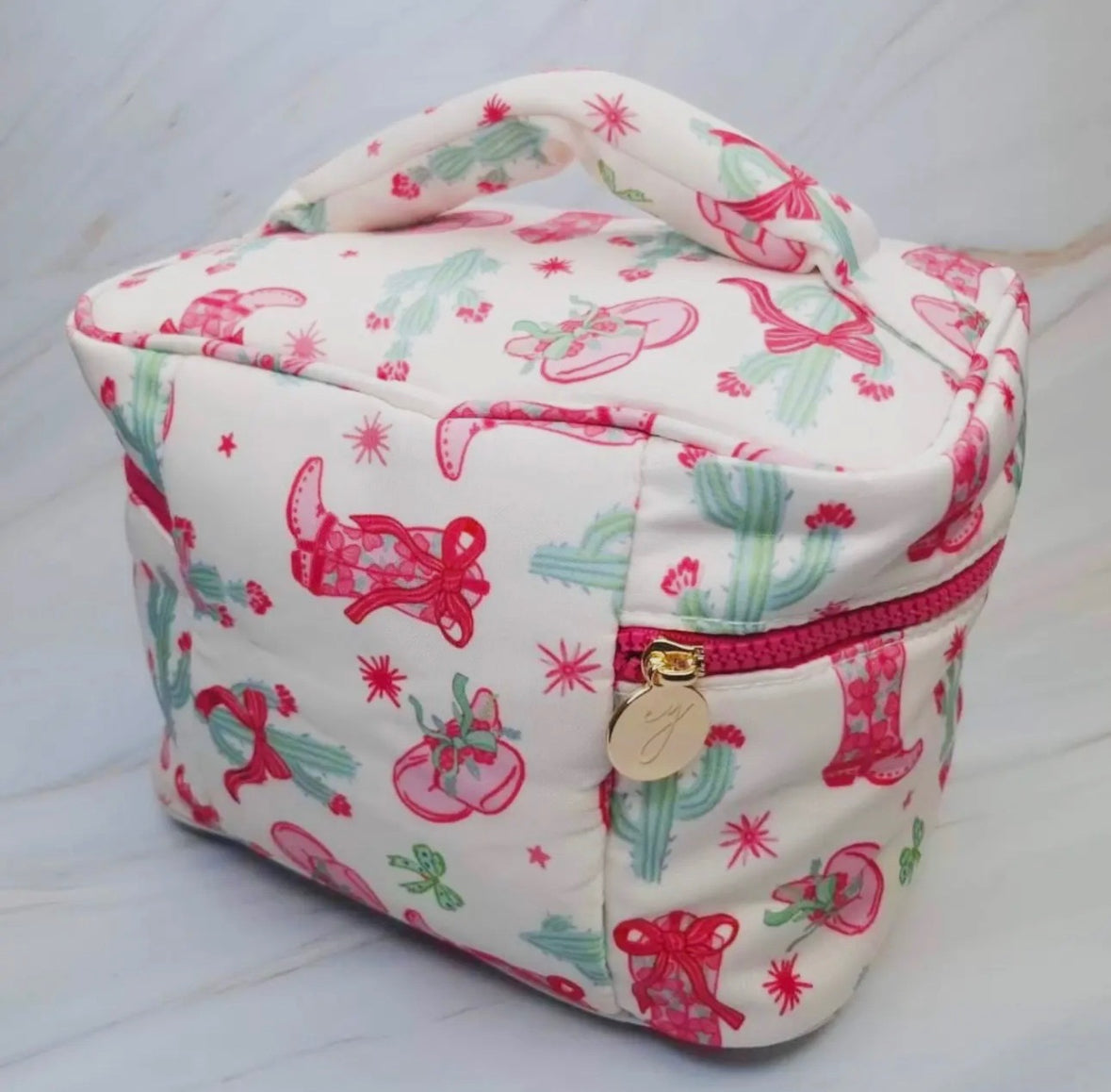 Pink and Blue Western Themed Makeup Bag