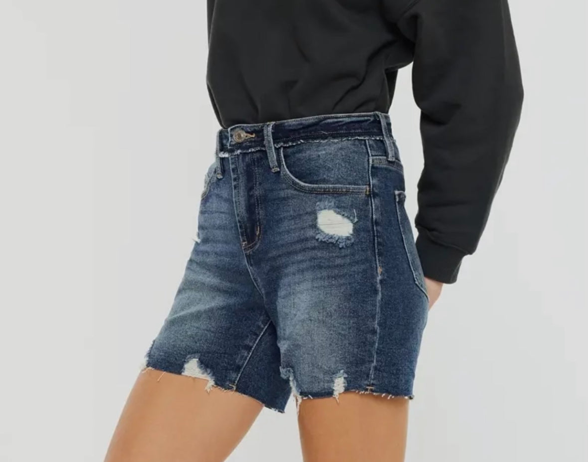 High Rise Dark Wash KanCan Denim Shorts