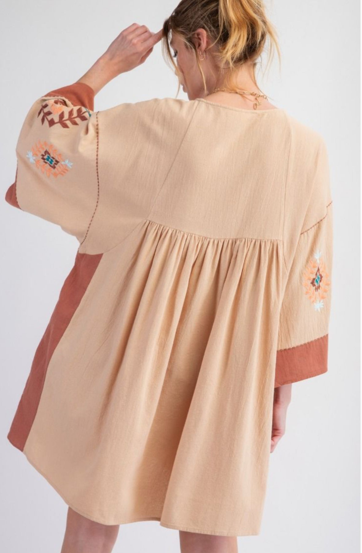Embroidered Poly Linen Woven Dress
