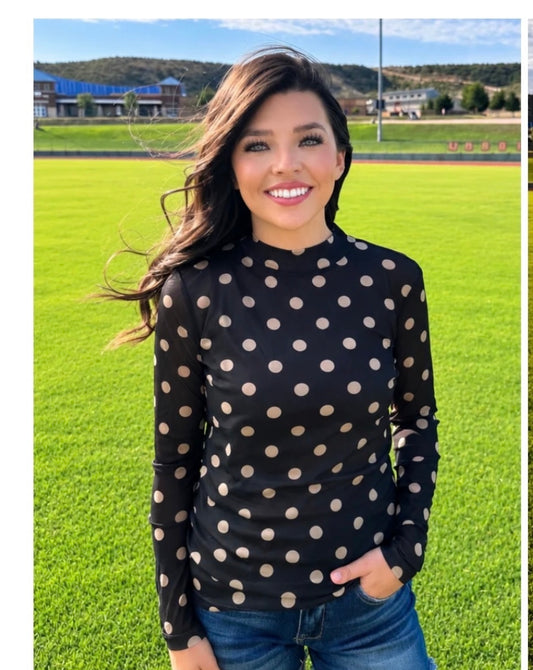 Kick Off Season Black/Gold Polka Dot Sheer Top