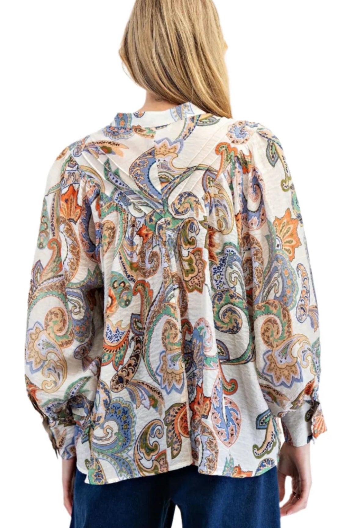 Paisley printed bubble sleeve top